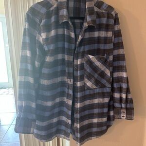 aerie Blue and Black Plaid Button-Up Shacket